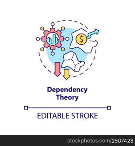 Dependency theory concept icon. Relationship between poor and wealthy countries abstract idea thin line illustration. Isolated outline drawing. Editable stroke. Arial, Myriad Pro-Bold fonts used. Dependency theory concept icon