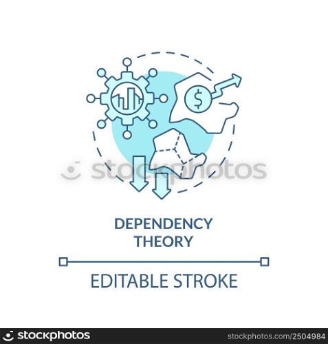 Dependency theory turquoise concept icon. Poor and wealthy countries relationship abstract idea thin line illustration. Isolated outline drawing. Editable stroke. Arial, Myriad Pro-Bold fonts used. Dependency theory turquoise concept icon