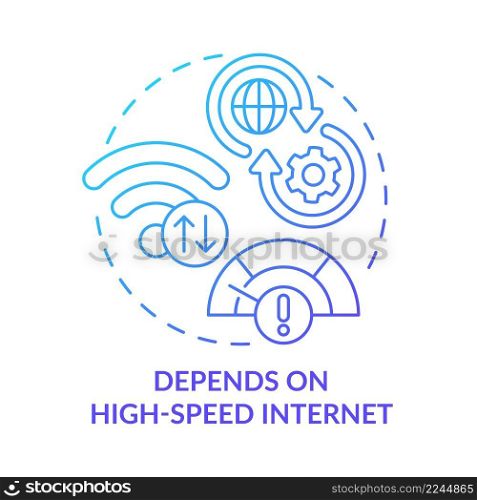 Depends on high-speed internet blue gradient concept icon. Technical problems. UCaaS risks abstract idea thin line illustration. Isolated outline drawing. Myriad Pro-Bold fonts used. Depends on high-speed internet blue gradient concept icon