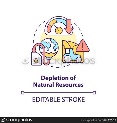 Depletion of natural resources concept icon. Negative effect of overpopulation abstract idea thin line illustration. Isolated outline drawing. Editable stroke. Arial, Myriad Pro-Bold fonts used. Depletion of natural resources concept icon