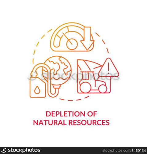 Depletion of natural resources red gradient concept icon. Negative effect of overpopulation abstract idea thin line illustration. Isolated outline drawing. Myriad Pro-Bold fonts used. Depletion of natural resources red gradient concept icon