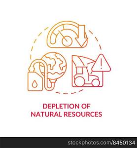 Depletion of natural resources red gradient concept icon. Negative effect of overpopulation abstract idea thin line illustration. Isolated outline drawing. Myriad Pro-Bold fonts used. Depletion of natural resources red gradient concept icon