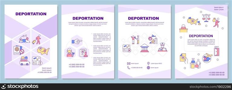 Deportation brochure template. Official removal from country. Flyer, booklet, leaflet print, cover design with linear icons. Vector layouts for presentation, annual reports, advertisement pages. Deportation brochure template