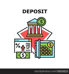 Deposit Bank Vector Icon Concept. Money Deposit Bank And Storaging Gold Bar In Safe. Online Banking For Earning Annual Percent And Investment In Financial Building Color Illustration. Deposit Bank Vector Concept Color Illustration