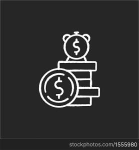 Deposit chalk white icon on black background. Financial asset. Income from business. Monetary gain during time. Growth in fortune. Investment bonus. Isolated vector chalkboard illustration. Deposit chalk white icon on black background