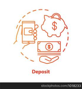 Deposit concept icon. Savings & investments. Casino deposit bonus idea thin line illustration. Digital wallet payment. Cash back and piggy bank. Vector isolated outline drawing