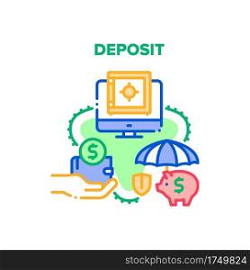 Deposit Finance Vector Icon Concept. Deposit Bank Service For Saving And Earning Money, Piggy Moneybox For Protection Coins Cash And Online Electronic Financial Safe Color Illustration. Deposit Finance Vector Concept Color Illustration