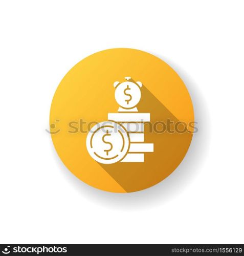 Deposit flat design long shadow glyph icon. Financial asset. Bank savings. Monetary gain during time. Growth in fortune. Increase budget. Investment bonus. Silhouette RGB color illustration. Deposit yellow flat design long shadow glyph icon