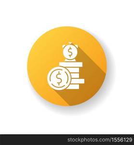 Deposit flat design long shadow glyph icon. Financial asset. Bank savings. Monetary gain during time. Growth in fortune. Increase budget. Investment bonus. Silhouette RGB color illustration. Deposit yellow flat design long shadow glyph icon
