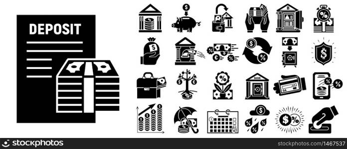 Deposit icons set. Simple set of deposit vector icons for web design on white background. Deposit icons set, simple style