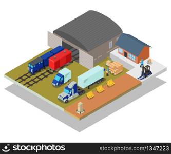 Depot concept banner. Isometric banner of depot vector concept for web, giftcard and postcard. Depot concept banner, isometric style