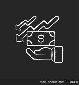 Depreciation chalk white icon on black background. Accounting method of allocating cost of different assets over its useful life or life expectancy. Isolated vector chalkboard illustration. Depreciation chalk white icon on black background