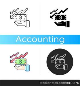 Depreciation icon. Accounting method of allocating cost of different assets over its useful life or life expectancy. Linear black and RGB color styles. Isolated vector illustrations. Depreciation icon