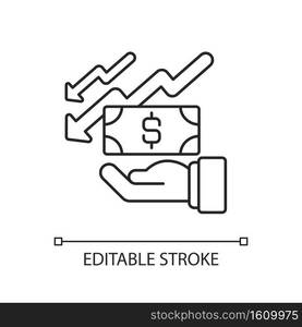 Depreciation linear icon. Accounting method of allocating cost of assets over its useful life. Thin line customizable illustration. Contour symbol. Vector isolated outline drawing. Editable stroke. Depreciation linear icon