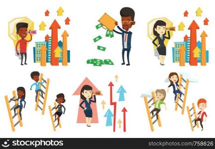 Depressed bankrupt shaking out money from his briefcase. Despaired bankrupt businessman emptying a briefcase. Bankruptcy concept. Set of vector flat design illustrations isolated on white background.. Vector set of business characters.