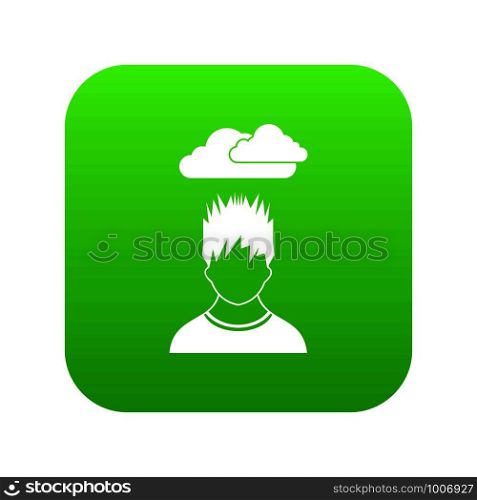 Depressed man with dark cloud over his head icon digital green for any design isolated on white vector illustration. Depressed man with dark cloud over his head icon digital green