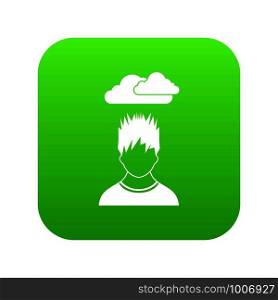 Depressed man with dark cloud over his head icon digital green for any design isolated on white vector illustration. Depressed man with dark cloud over his head icon digital green