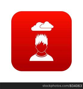 Depressed man with dark cloud over his head icon digital red for any design isolated on white vector illustration. Depressed man with dark cloud over his head icon digital red