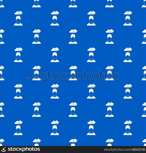 Depressed man with dark cloud over his head pattern repeat seamless in blue color for any design. Vector geometric illustration. Depressed man with dark cloud over his head pattern seamless blue