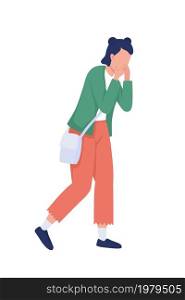 Depressed schoolgirl semi flat color vector character. Full body person on white. Crying student walking back home isolated modern cartoon style illustration for graphic design and animation. Depressed schoolgirl semi flat color vector character