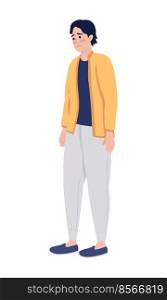 Depressed young man semi flat color vector character. Stress problem. Mental health. Editable figure. Full body person on white. Simple cartoon style illustration for web graphic design and animation. Depressed young man semi flat color vector character