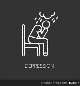 Depression chalk icon. Sad and worried man. Low mood. Crying person. Chronic exhaustion, fatigue. Frustration and stress. Emotional pressure. Mental disorder. Isolated vector chalkboard illustration