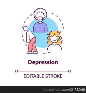 Depression concept icon. Emotional breakdown. Stage of divorce acception abstract idea thin line illustration. Isolated outline drawing. Editable stroke. Roboto-Medium, Myriad Pro-Bold fonts used. Depression concept icon