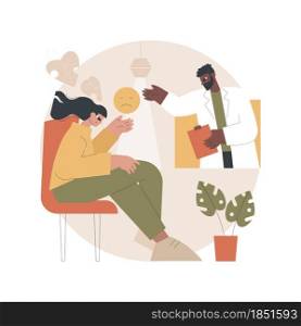 Depression counseling abstract concept vector illustration. Professional medical consultation, depression symptoms, treatment, psychiatrist counseling, mental health condition abstract metaphor.. Depression counseling abstract concept vector illustration.