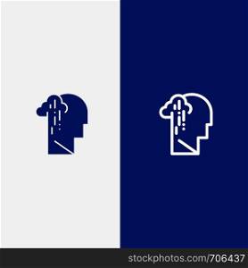 Depression, Grief, Human, Melancholy, Sad Line and Glyph Solid icon Blue banner Line and Glyph Solid icon Blue banner