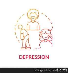 Depression red gradient concept icon. Suffering of breakdown. Stage of divorce acception abstract idea thin line illustration. Isolated outline drawing. Roboto-Medium, Myriad Pro-Bold fonts used. Depression red gradient concept icon
