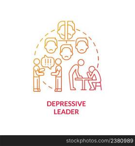 Depressive leader red gradient concept icon. Self doubting and skeptic boss. Type of toxic leader abstract idea thin line illustration. Isolated outline drawing. Myriad Pro-Bold fonts used. Depressive leader red gradient concept icon