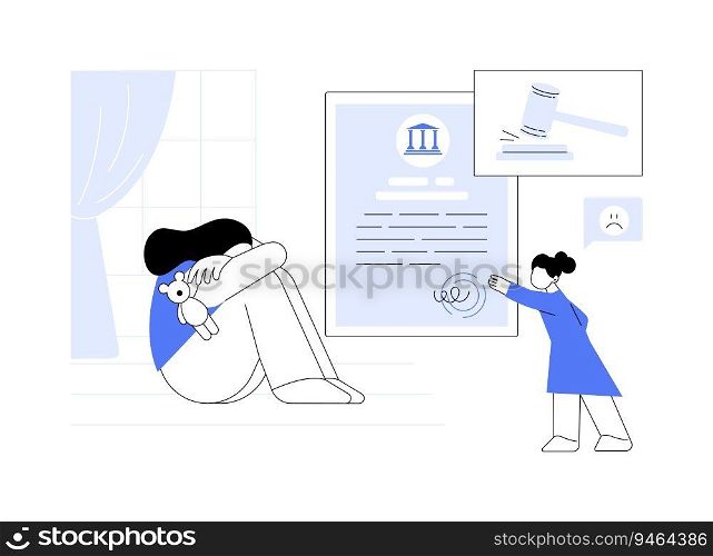 Deprivation of parental rights abstract concept vector illustration. Stressed mother deprived of parental rights, government problems solution, bureaucracy sector, child custody abstract metaphor.. Deprivation of parental rights abstract concept vector illustration.