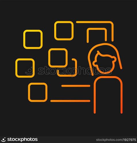 Derealization gradient vector icon for dark theme. Symptom of panic attack. Depersonalization and detachment. Thin line color symbol. Modern style pictogram. Vector isolated outline drawing. Derealization gradient vector icon for dark theme