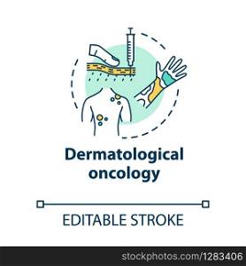 Dermatological oncology concept icon. Skin cancer awareness disease. Dermatitis, urticaria. Human health care idea thin line illustration. Vector isolated outline RGB color drawing. Editable stroke