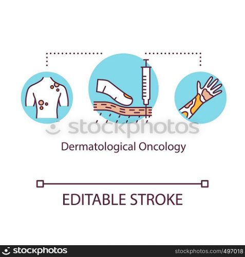 Dermatological oncology concept icon. Skin cancer treatment idea thin line illustration. Melanoma. Medical examination. Tumor research. Vector isolated outline RGB color drawing. Editable stroke