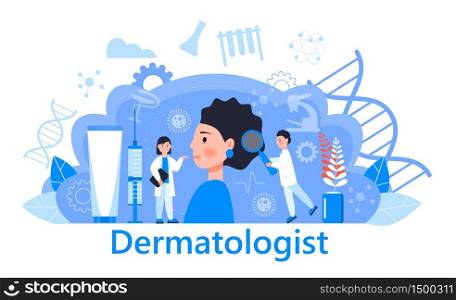 Dermatologist concept vector for medical websites and landing pages, blog. Disease of the skin and dermatological problems. Psoriasis, vitiligo, dermatitis, human rash.. Dermatologist concept vector for medical websites and landing pages, blog. Disease of the skin and dermatological problems. Psoriasis, vitiligo, dermatitis, human rashea.