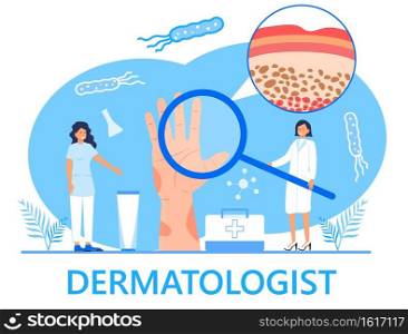 Dermatologist concept vector for medical websites and landing pages, blog. Disease of the skin and dermatological problems. Psoriasis, vitiligo, dermatitis, human rash.. Dermatologist concept vector for medical websites and landing pages, blog. Disease of the skin and dermatological problems. Psoriasis, vitiligo, dermatitis