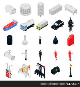 Derrick icons set. Isometric set of derrick vector icons for web design isolated on white background. Derrick icons set, isometric style