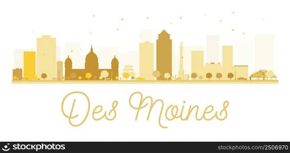 Des Moines City skyline golden silhouette. Vector illustration. Cityscape with landmarks