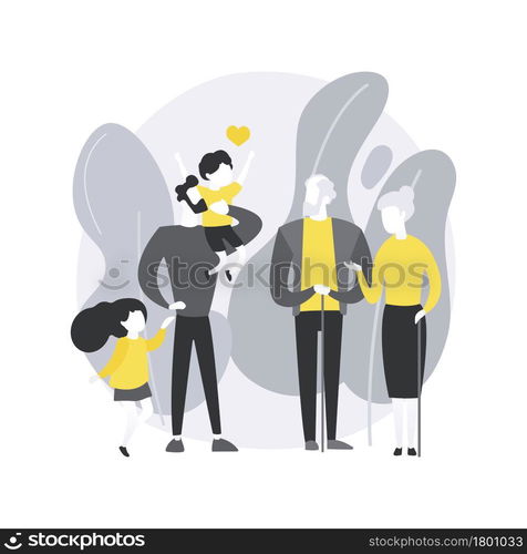 Descendant abstract concept vector illustration. Line of ancestors, persons offspring, grandson granddaughter, generations relationships, happy grandfather, family together abstract metaphor.. Descendant abstract concept vector illustration.