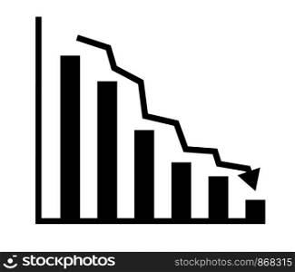 descending analytic graph showing loss and business downfall. data analytics descendant icon on white background. loss bar chart logo concept. flat style. chart with bars declining icon for your web site design, logo, app, UI.