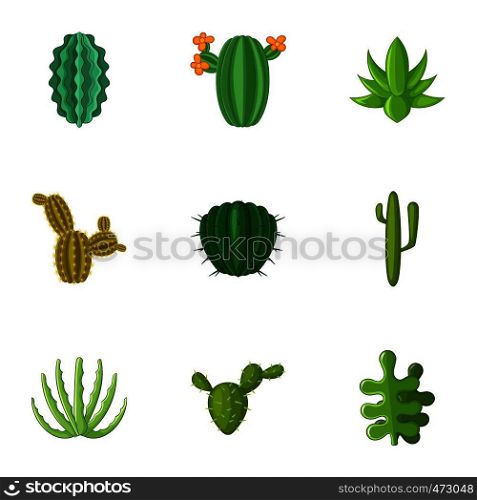 Desert cactus icons set. Cartoon set of 9 desert cactus vector icons for web isolated on white background. Desert cactus icons set, cartoon style