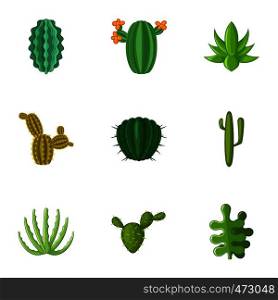 Desert cactus icons set. Cartoon set of 9 desert cactus vector icons for web isolated on white background. Desert cactus icons set, cartoon style