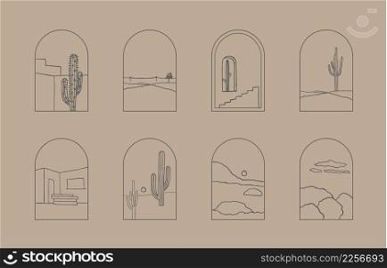 desert collection with cactus,arch,window.Vector illustration for icon,sticker,printable and tattoo