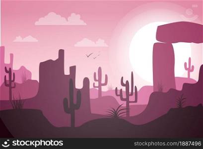 Desert landscape background vector illustration.