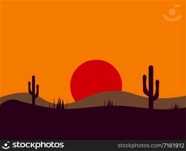 Desert picture, illustration, vector on white background.