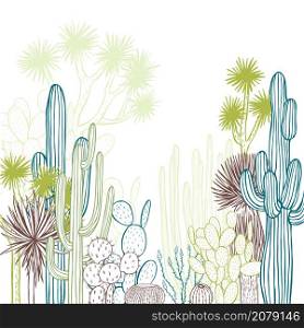 Desert plants, cacti. Vector background. Sketch illustration.. Desert plants, cacti. Vector background.