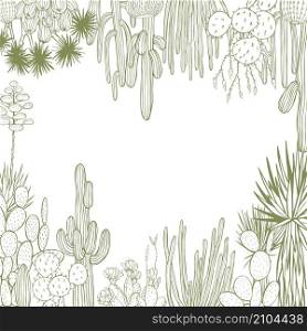 Desert plants, cacti. Vector background. Sketch illustration.. Desert plants, cacti. Vector background.