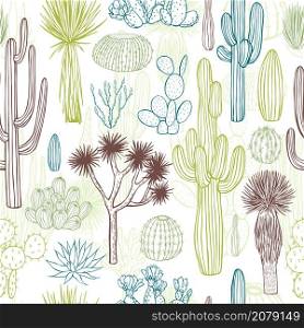 Desert plants, cacti. Vector seamless pattern.