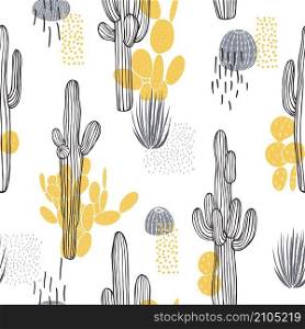Desert plants, cacti. Vector seamless pattern.